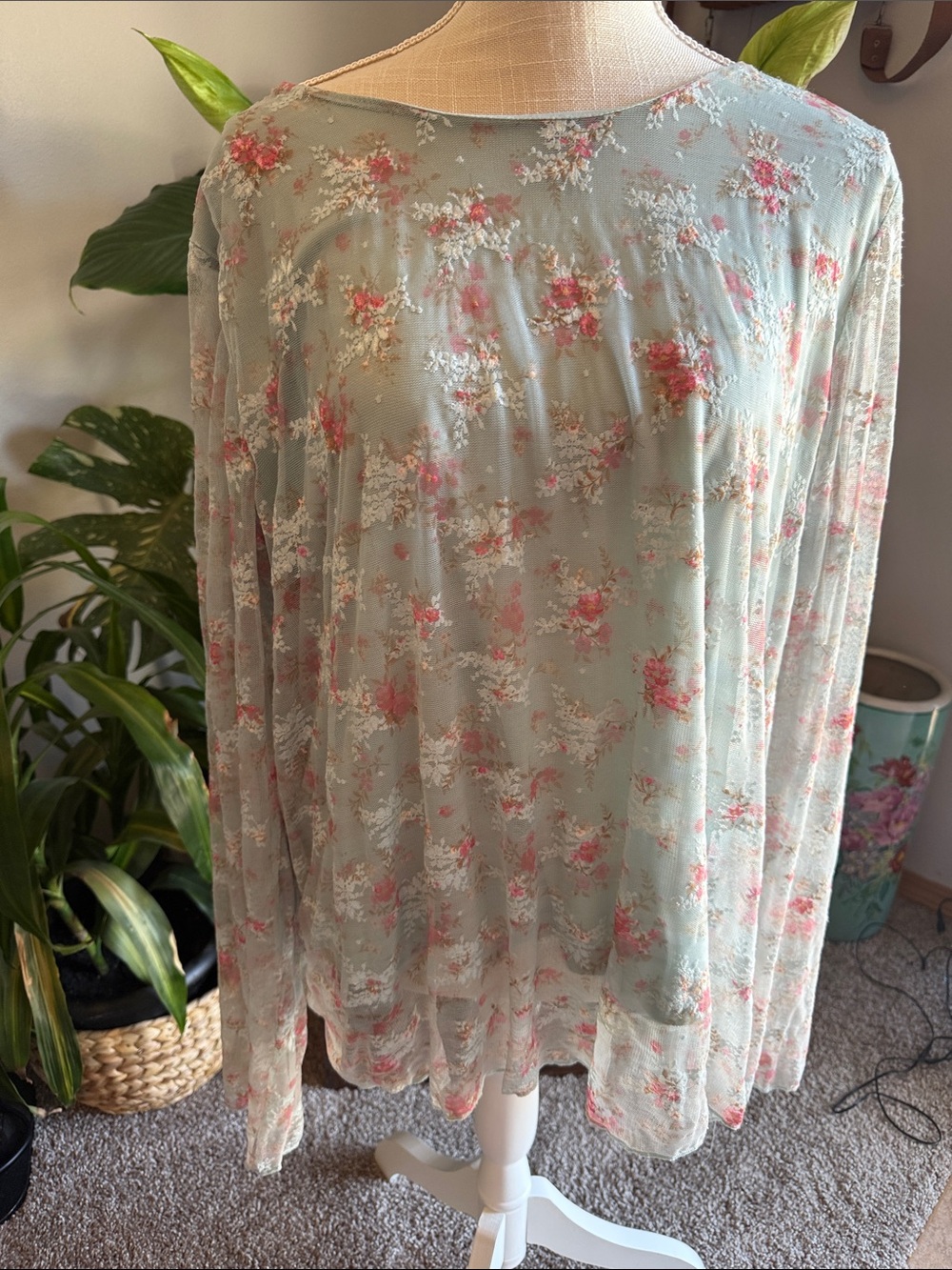 Cato Mint Green Sheer Floral Kimono